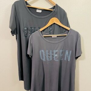 Free Kisses 2 Graphic T-Shirts "Chill" & "Queen" Dark Gray Long Soft Women's  1X